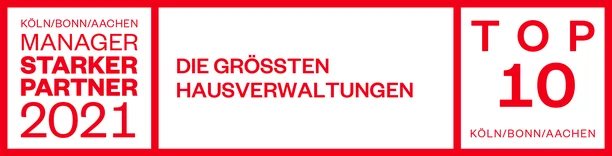 Signet: Köln/Bonn/Aachen MANAGER, Starker Partner 2021 — TOP 10 der größten Hausverwaltungen in Köln/Bonn/Aachen