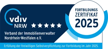 VDIV NRW Fortbildungszertifikat, jährlich erneuert seit 2021 — freiwillige Selbstverpflichtung zur Fortbildung erfüllt