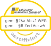 Siegel: zertifiziert gemäß § 26a Abs. 1 WEG und § 8 ZertVerwV